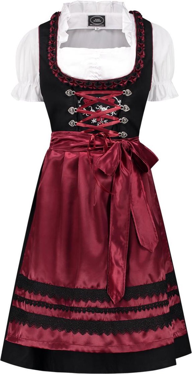 Dirndl Zwart-Wijnrood 3-delig | Maat 36